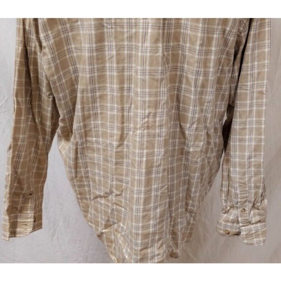 Eddie Bauer Mens XL Beige Stripe Long Sleeve Button Down Flannel Shirt - Picture 9 of 10